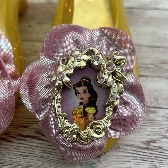 Disney Toddler Girl Yellow Glitter Jelly Sandal Heels Beauty and the Beast Belle - Picture 2 of 5